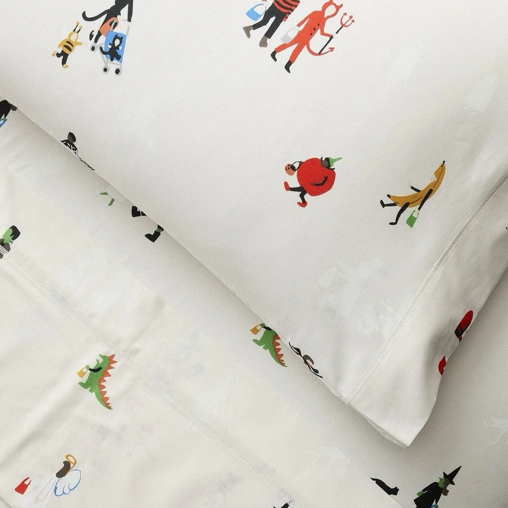West Elm Kids Trick or Treat Glow in the Dark Halloween TWIN 4 Pc Sheet Set NEW